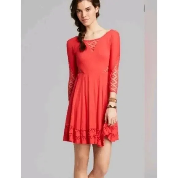 Free People Womens Small Red To The Point Lace Accent‎ Dress Party Festival Mini - Picture 16 of 16